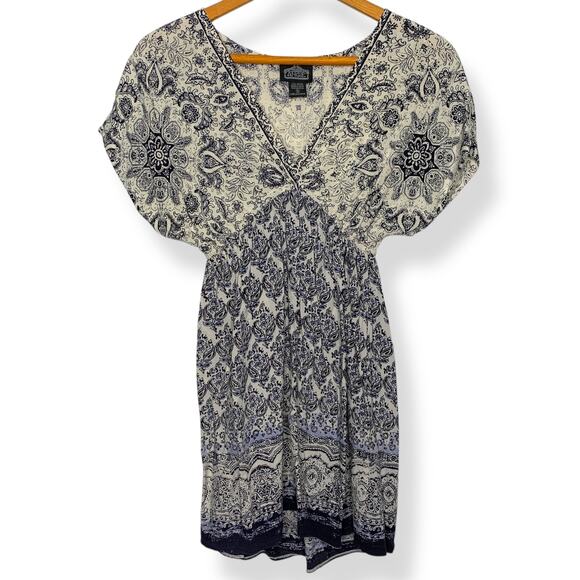 Angie women's blue white ikat print kimono sleeve mini dress Small - Picture 1 of 8